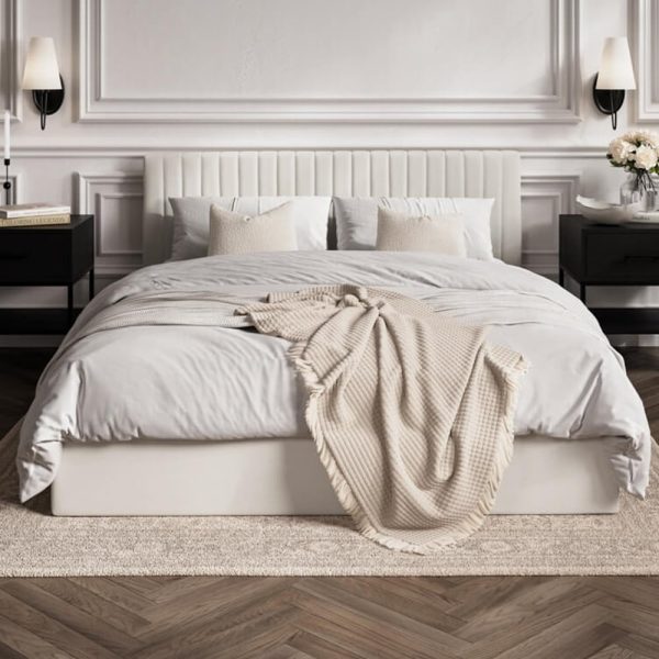 Barlyn Fabric Ottoman Storage Super King Size Bed In Milk | Bed Sava