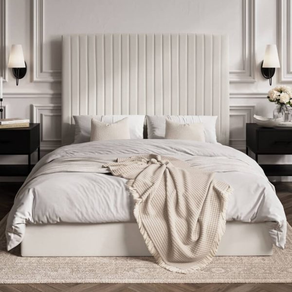 Barlyn Tall Fabric Ottoman Storage Double Bed In Milk | Bed Sava