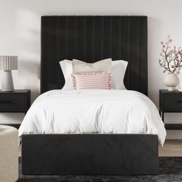 Barlyn Tall Fabric Ottoman Storage Single Bed In Black | Bed Sava