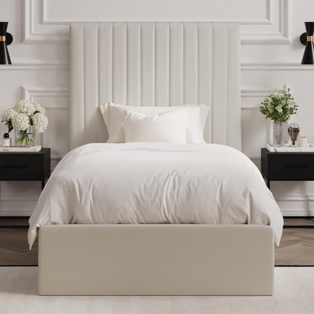 Barlyn Tall Fabric Ottoman Storage Single Bed In Milk