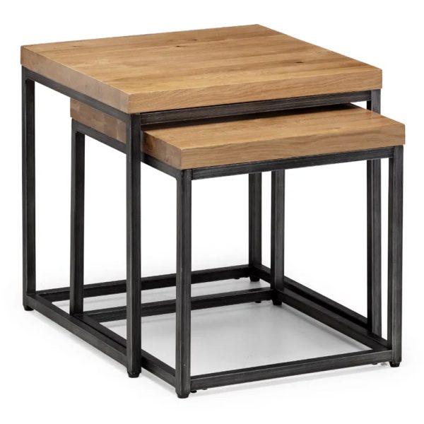 Barras Wooden Set Of 2 Nest Tables In Solid Oak And Metal Legs | Bed Sava