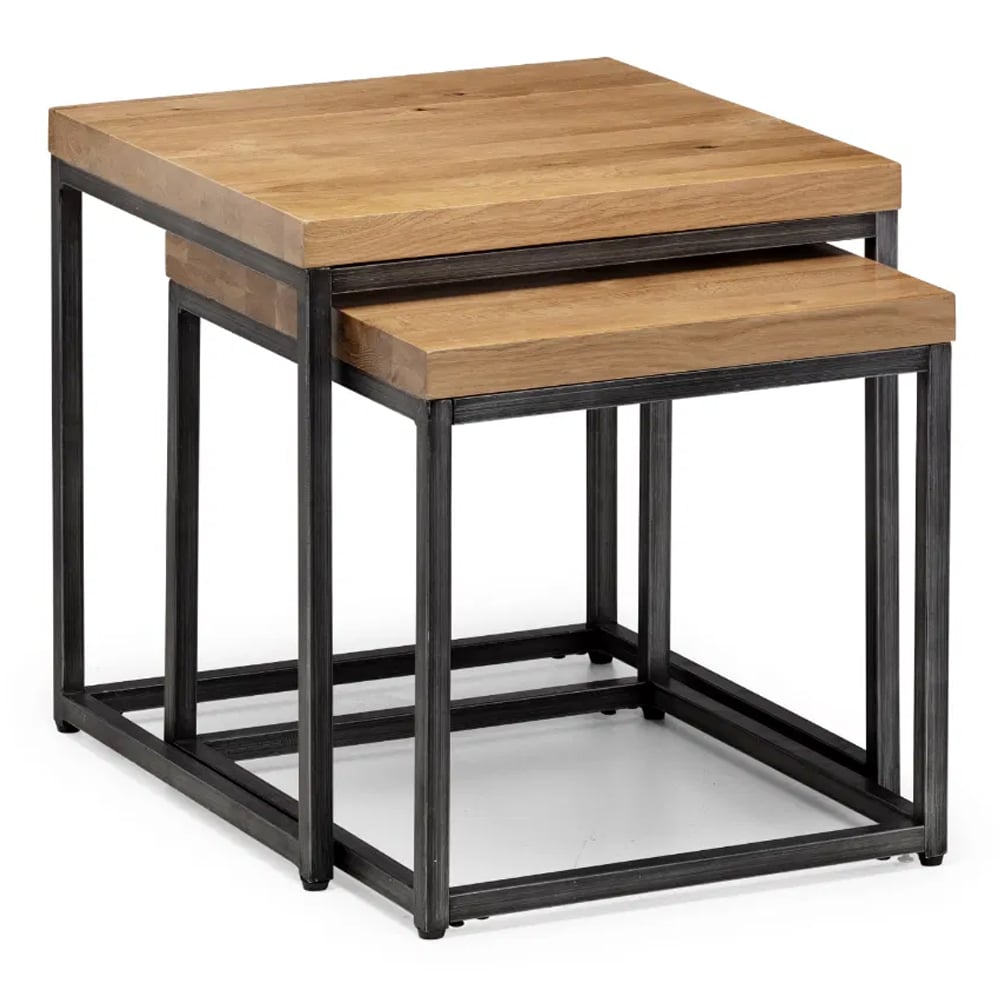 Barras Wooden Set Of 2 Nest Tables In Solid Oak And Metal Legs