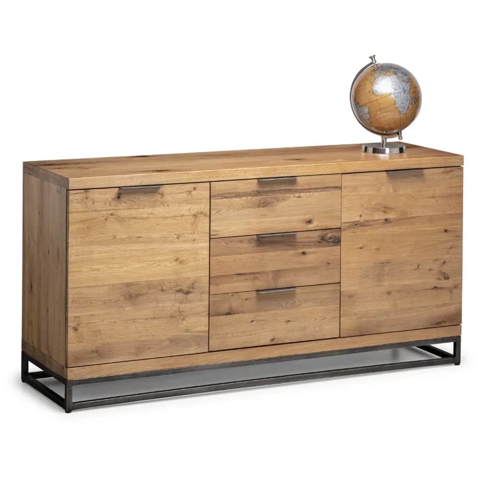Barras Wooden Sideboard In Solid Oak With 2 Doors And 3 Drawers