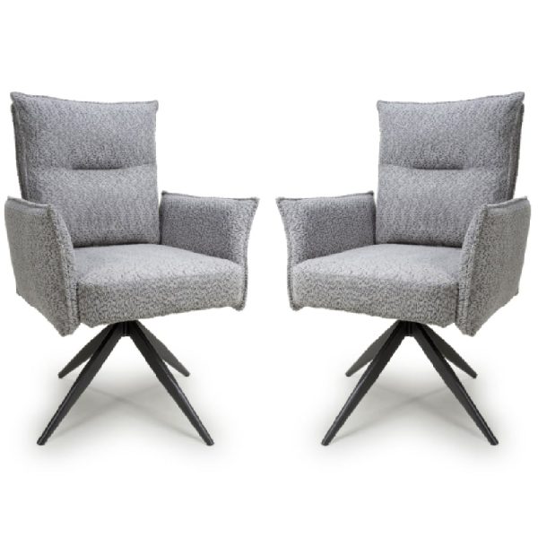 Barre Light Grey Fabric Dining Chairs With Black Legs In Pair | Bed Sava