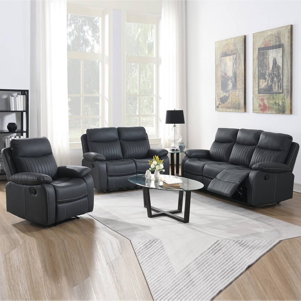 Barrie Fabric Recliner Sofa Suite In Dark Grey Match