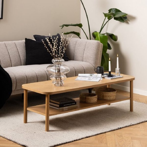 Barrie Wooden Coffee Table Rectangular With Undershelf In Oak | Bed Sava