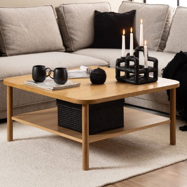 Barrie Wooden Coffee Table Square With Undershelf In Oak | Bed Sava