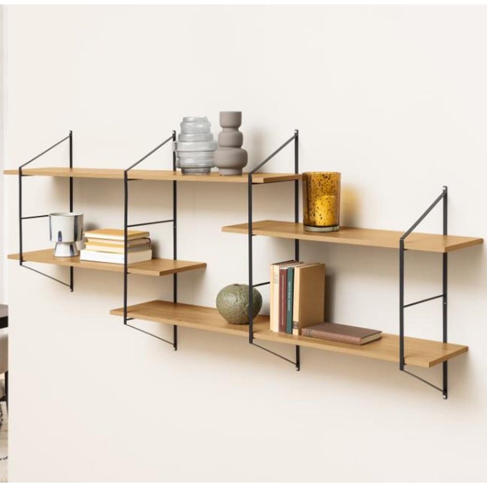 Barrie Wooden Wall Hung Bookcase In Wild Oak And Black