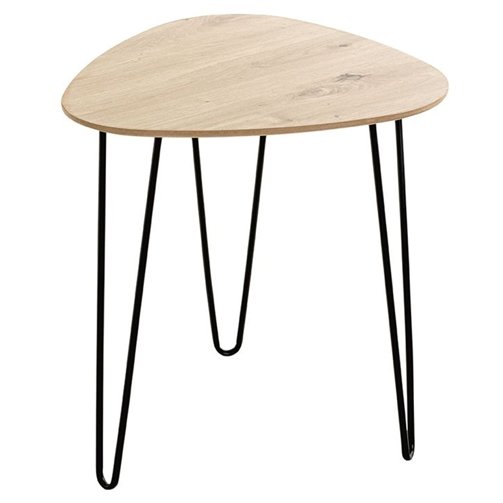 Bartow Small Wooden End Table With Black Metal Legs In Oak