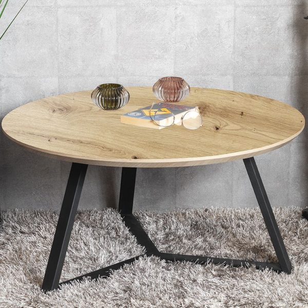 Bartow Wooden Coffee Table With Black Metal Frame In Oak | Bed Sava