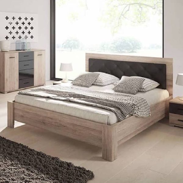 Basalt Wooden King Size Bed In San Remo Oak | Bed Sava