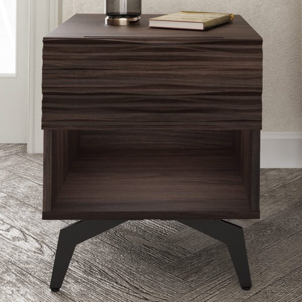 Basalt Wooden Lamp Table With 1 Drawer In Dark Walnut | Bed Sava