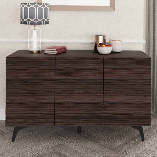 Basalt Wooden Storage Cabinet With 3 Doors In Dark Walnut | Bed Sava