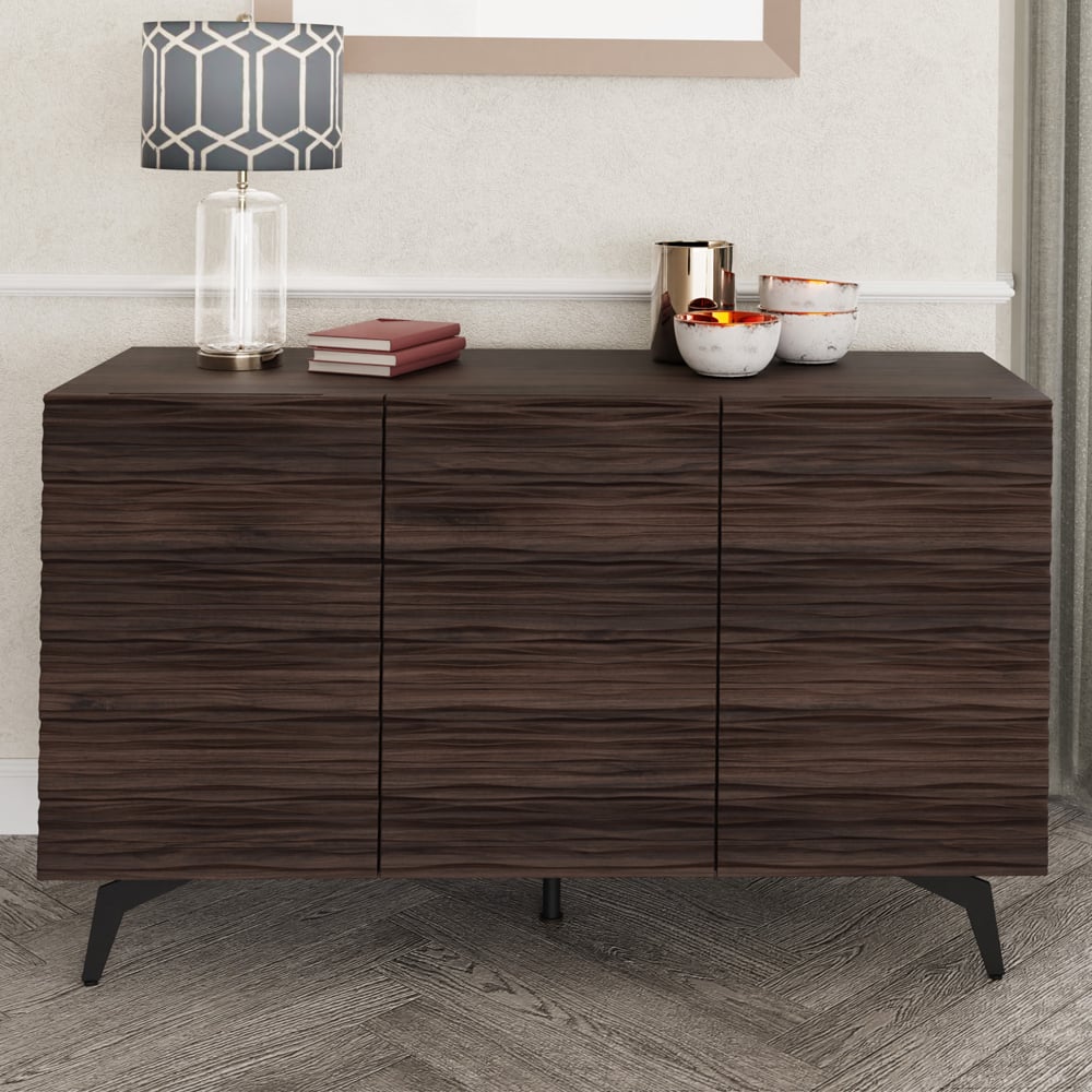 Basalt Wooden Storage Cabinet With 3 Doors In Dark Walnut
