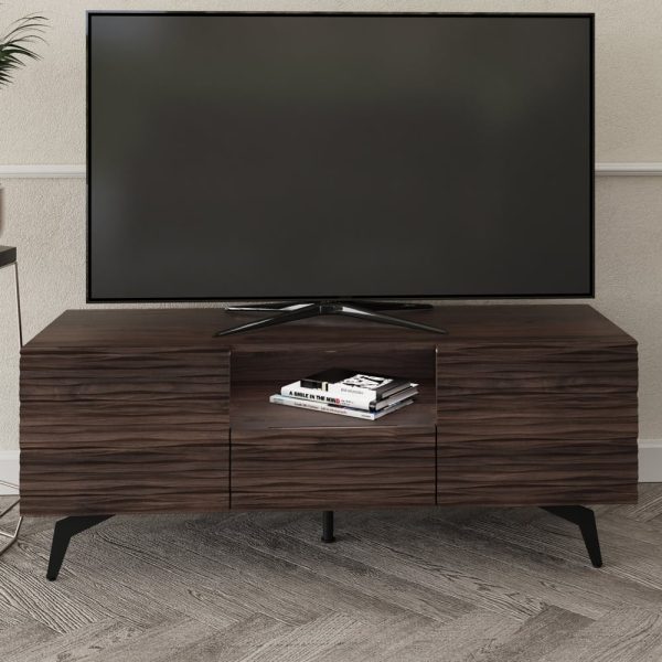 Basalt Wooden TV Stand With 2 Doors 1 Drawer In Dark Walnut | Bed Sava