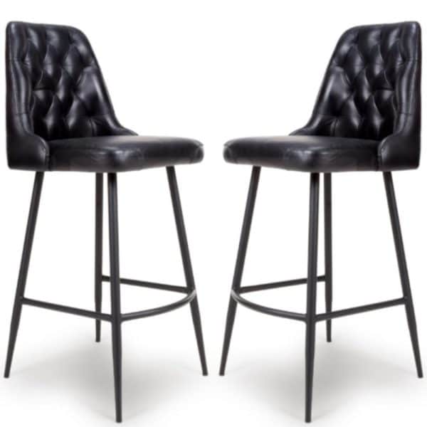 Basel Black Buffalo Leather Bar Chairs In Pair | Bed Sava