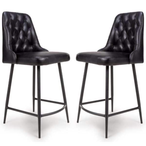 Basel Black Buffalo Leather Counter Bar Chairs In Pair | Bed Sava