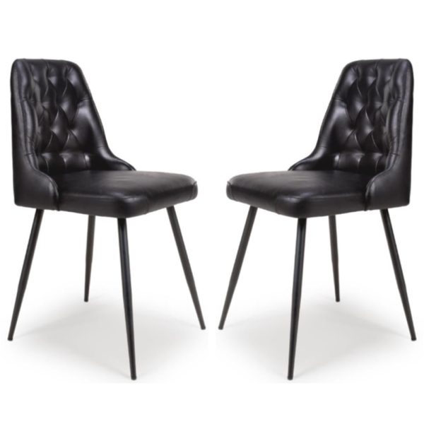 Basel Black Buffalo Leather Dining Chairs In Pair | Bed Sava