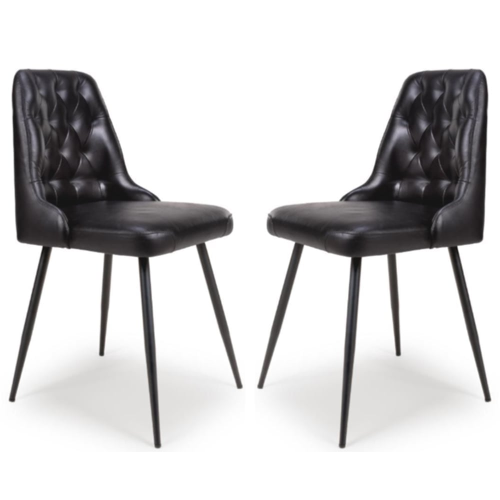 Basel Black Buffalo Leather Dining Chairs In Pair