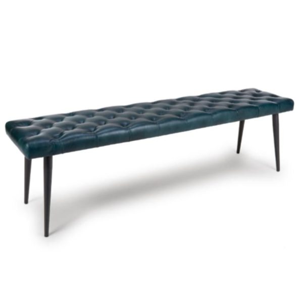 Basel Buffalo Leather Dining Bench In Blue | Bed Sava