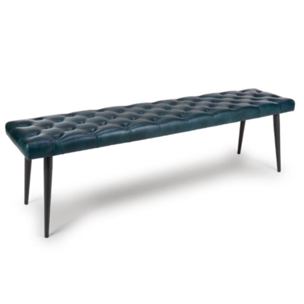 Basel Buffalo Leather Dining Bench In Blue