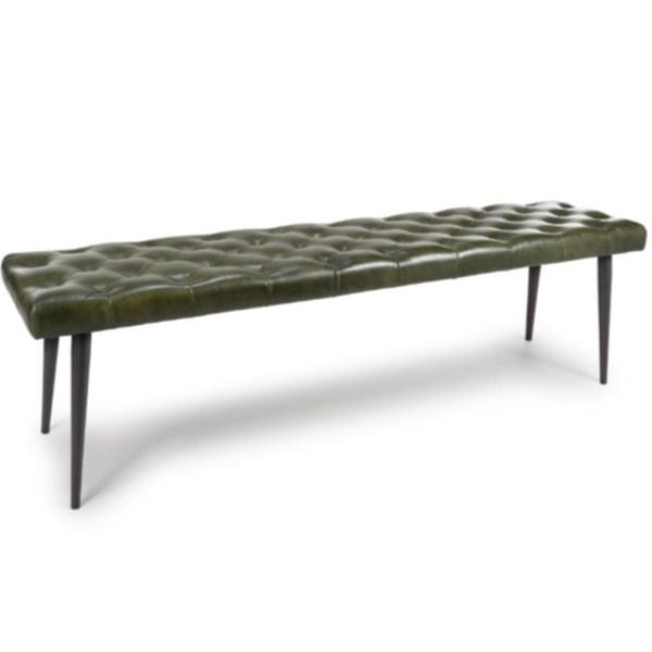 Basel Buffalo Leather Dining Bench In Green | Bed Sava