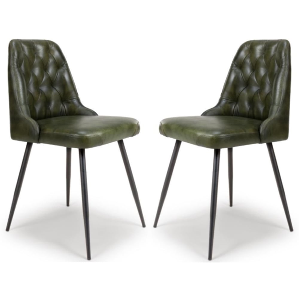 Basel Green Buffalo Leather Dining Chairs In Pair