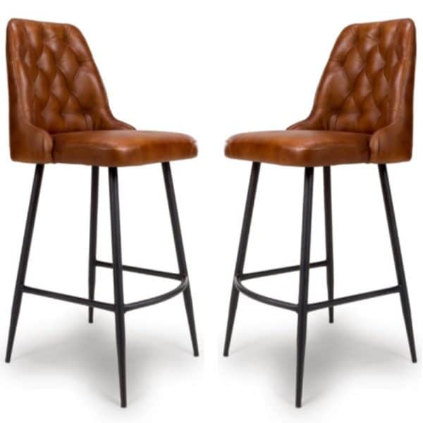 Basel Tan Buffalo Leather Bar Chairs In Pair | Bed Sava