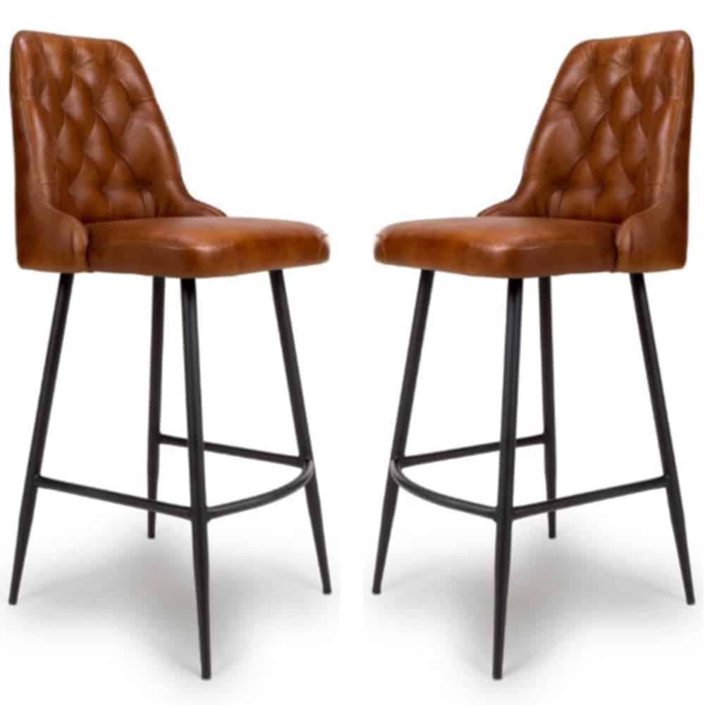 Basel Tan Buffalo Leather Bar Chairs In Pair