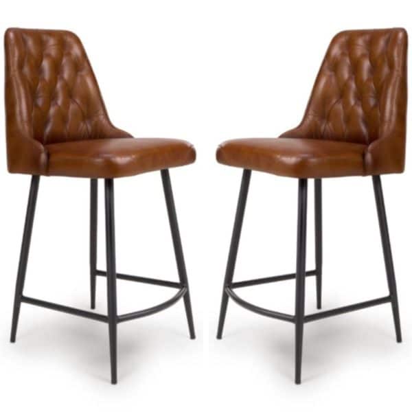 Basel Tan Buffalo Leather Counter Bar Chairs In Pair | Bed Sava