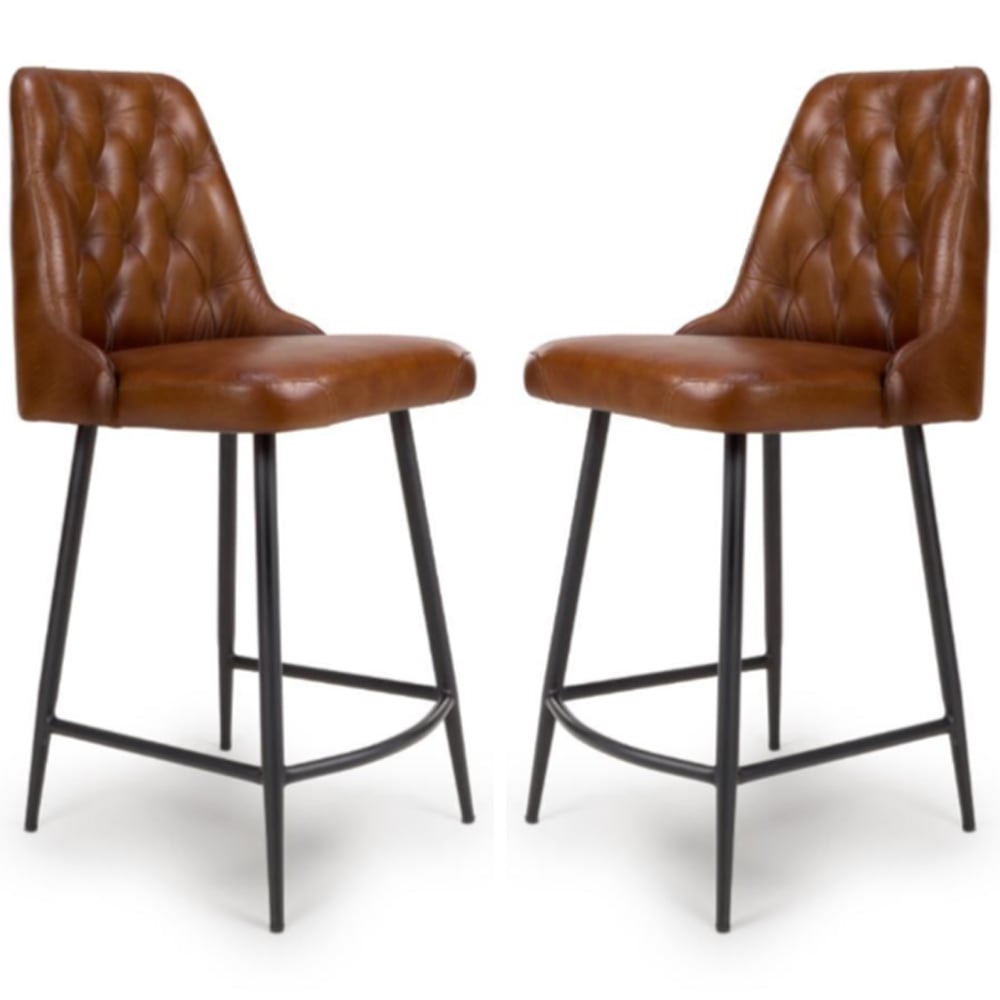 Basel Tan Buffalo Leather Counter Bar Chairs In Pair
