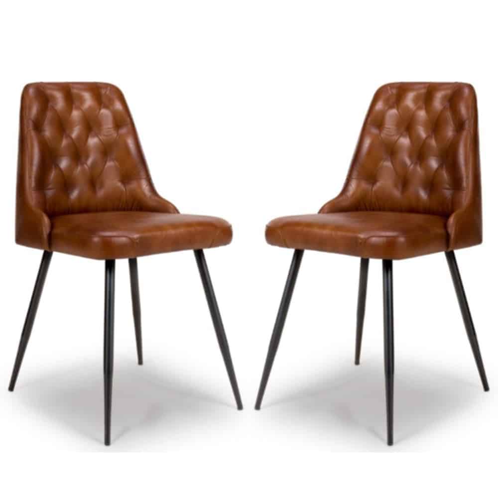 Basel Tan Buffalo Leather Dining Chairs In Pair