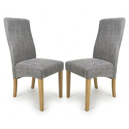 Basey Dark Grey Fabric Dining Chairs With Oak Legs In Pair