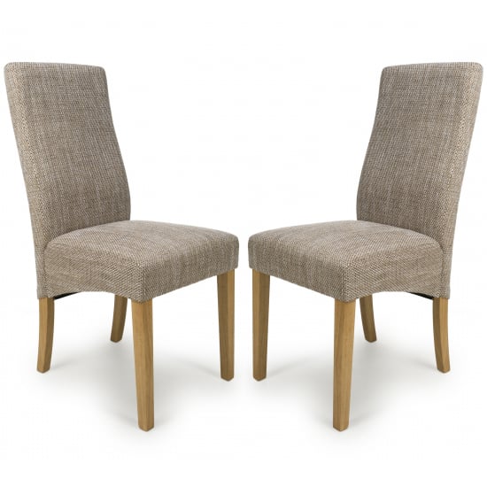 Basey Oatmeal Fabric Dining Chairs With Oak Legs In Pair