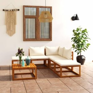 Basile Solid Wood 6 Piece Garden Lounge Set With Cream Cushions | Bed Sava