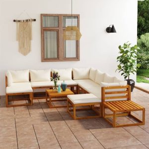 Basile Solid Wood 12 Piece Garden Lounge Set Cream Cushions | Bed Sava