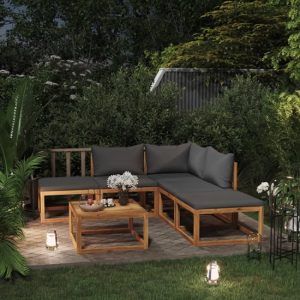 Basile Solid Wood 6 Piece Garden Lounge Set With Grey Cushions | Bed Sava