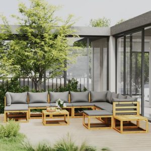 Basile Solid Wood 12 Piece Garden Lounge Set Grey Cushions | Bed Sava