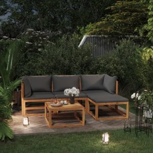 Basile Solid Wood 5 Piece Garden Lounge Set With Grey Cushions | Bed Sava
