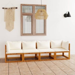 Basile Solid Wood Garden 4 Seater Sofa With Cream Cushions | Bed Sava