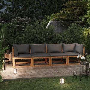 Basile Solid Wood Garden 4 Seater Sofa With Dark Grey Cushions | Bed Sava
