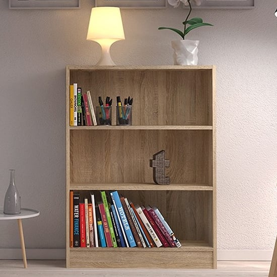 Baskon Wooden Wide Bookcase With 3 Shelves In Oak