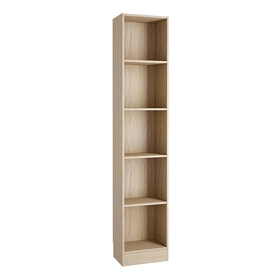 Baskon Wooden Narrow Bookcase With 5 Shelves In Oak