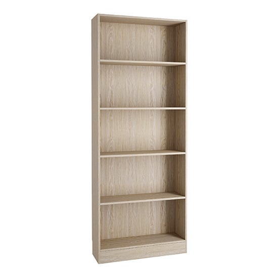 Baskon Wooden Wide Bookcase With 5 Shelves In Oak