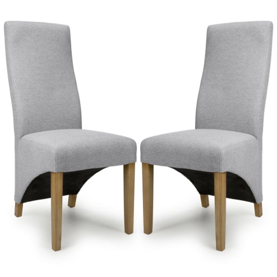 Basrah Light Grey Fabric Dining Chairs With Oak Legs In Pair