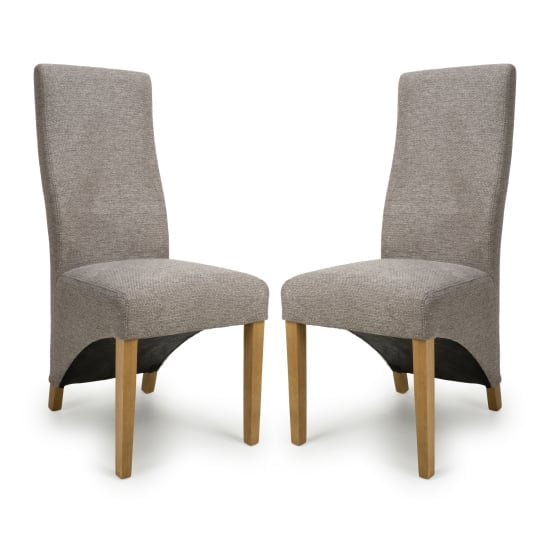 Basrah Mocha Fabric Dining Chairs With Oak Legs In Pair