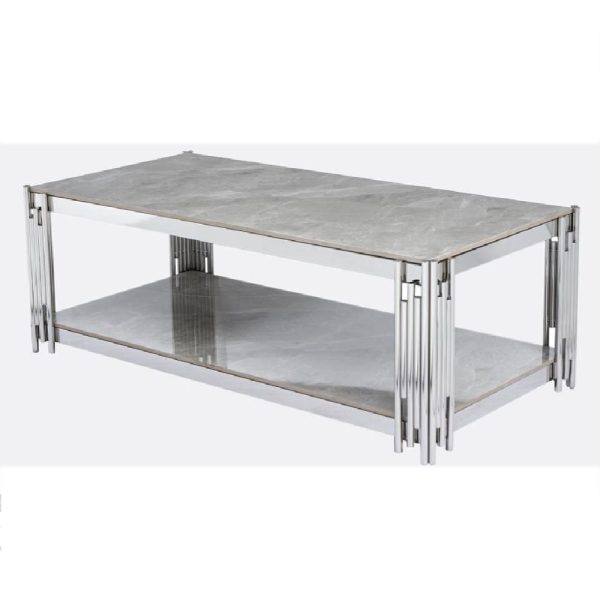 Bastia Sintered Stone Coffee Table With Chrome Frame In Grey | Bed Sava