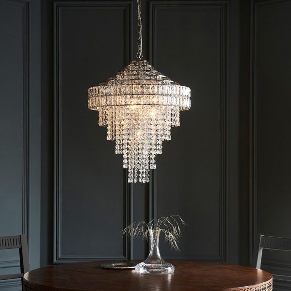 Bastrop Crystal Glass Chandelier Ceiling Light In Chrome | Bed Sava