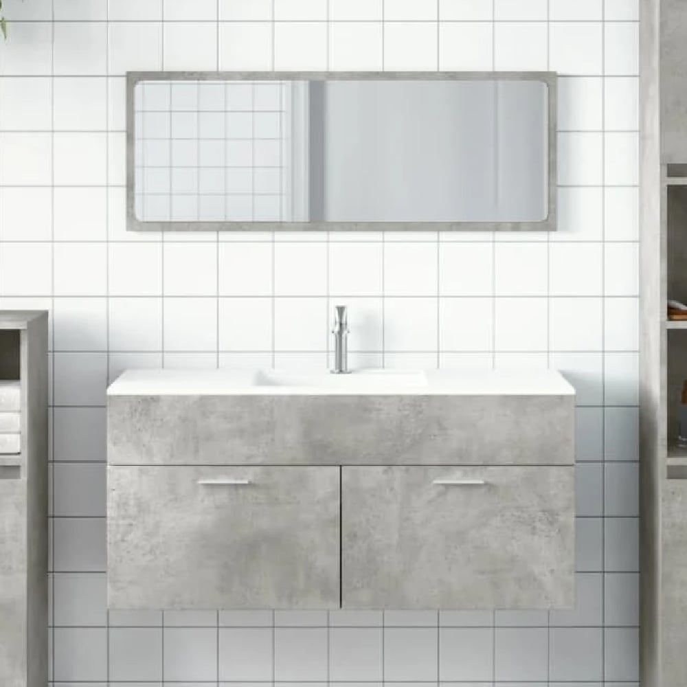 Bastrop Wooden Bathroom Cabinet With Mirror In Concrete Grey