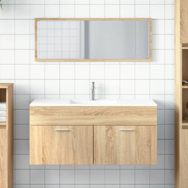 Bastrop Wooden Bathroom Cabinet With Mirror In Sonoma Oak | Bed Sava